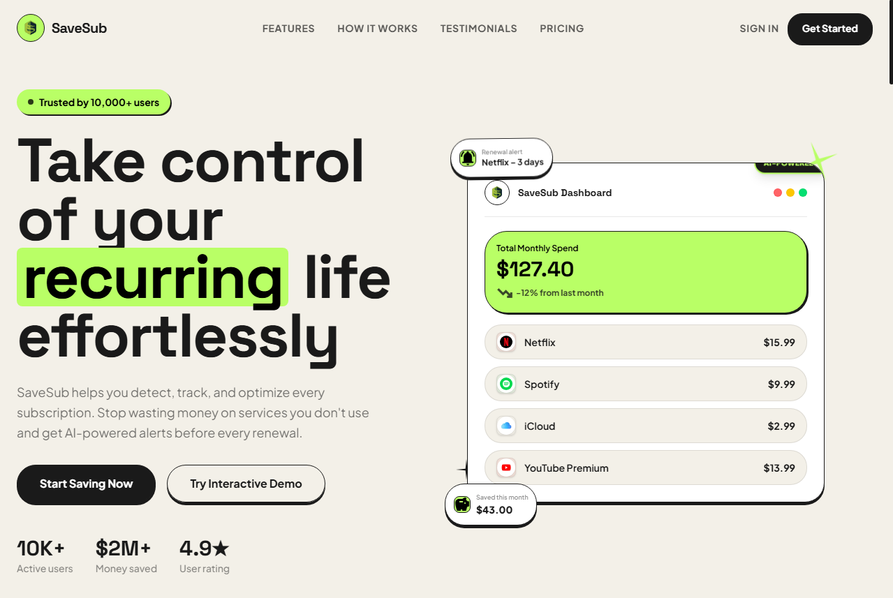 Automatic Bill Detection | SaveSub — Find Hidden Recurring Charges ...